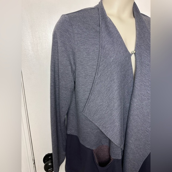 LOGO Navy Open Front Cardigan French Terry Waterfall Size Large lagenlook - Picture 4 of 9